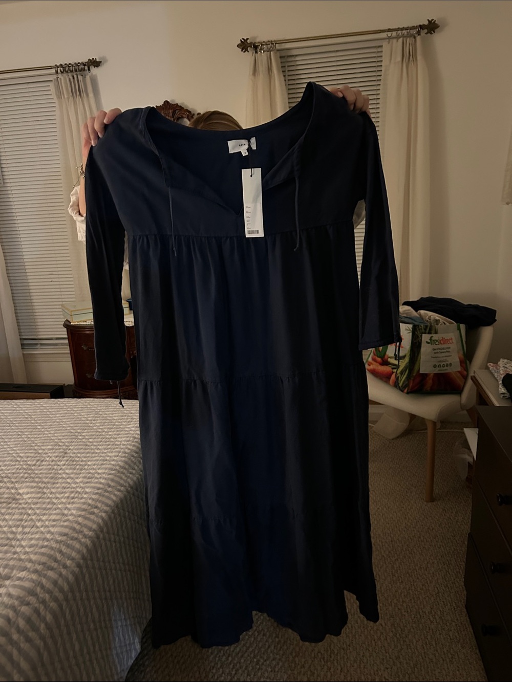 Women's Kotn Navy Tiered V-Neck Midi Dress